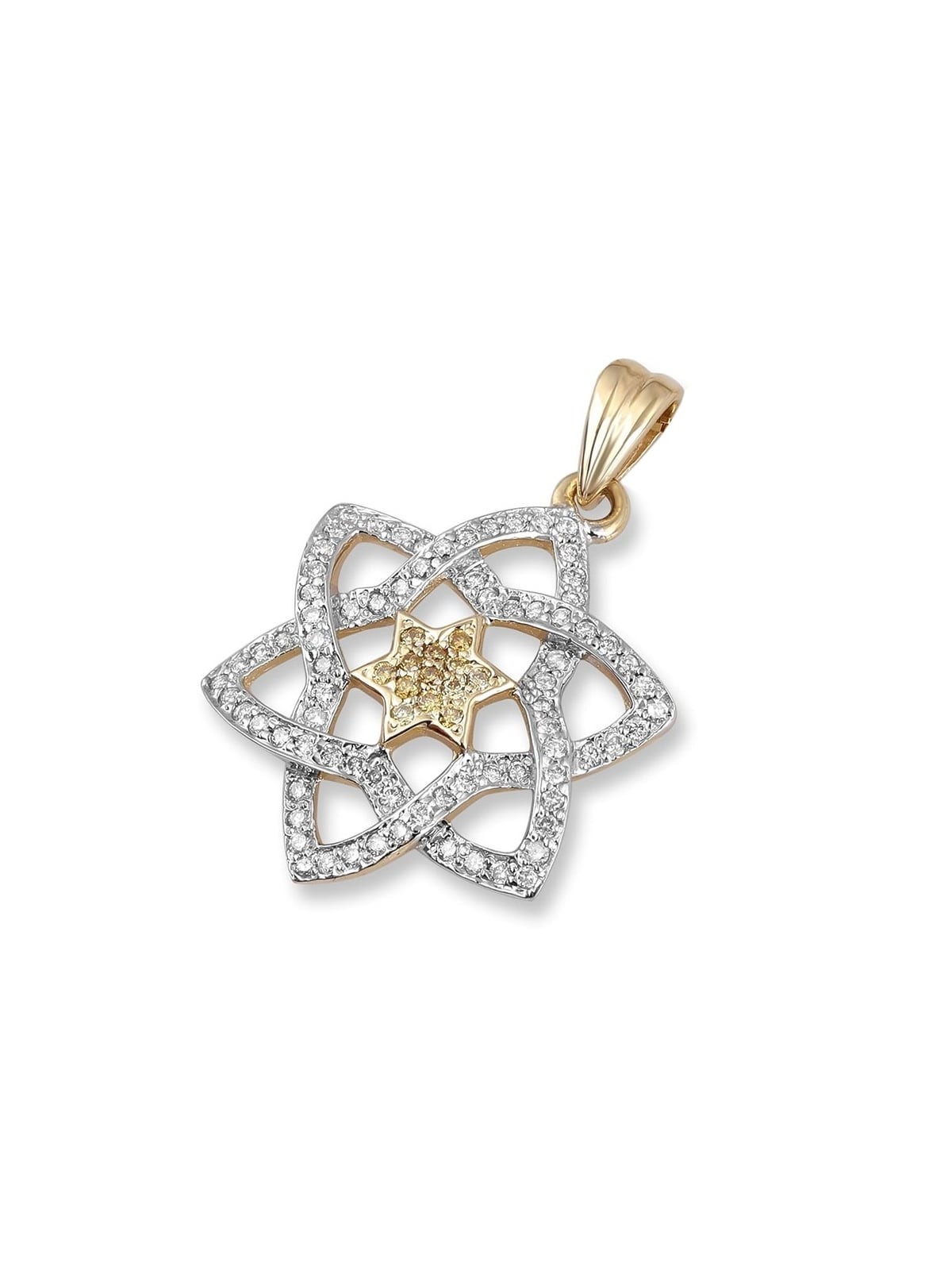 14K Gold Women's Stylized Star of David Pendant with Diamonds and Cent
