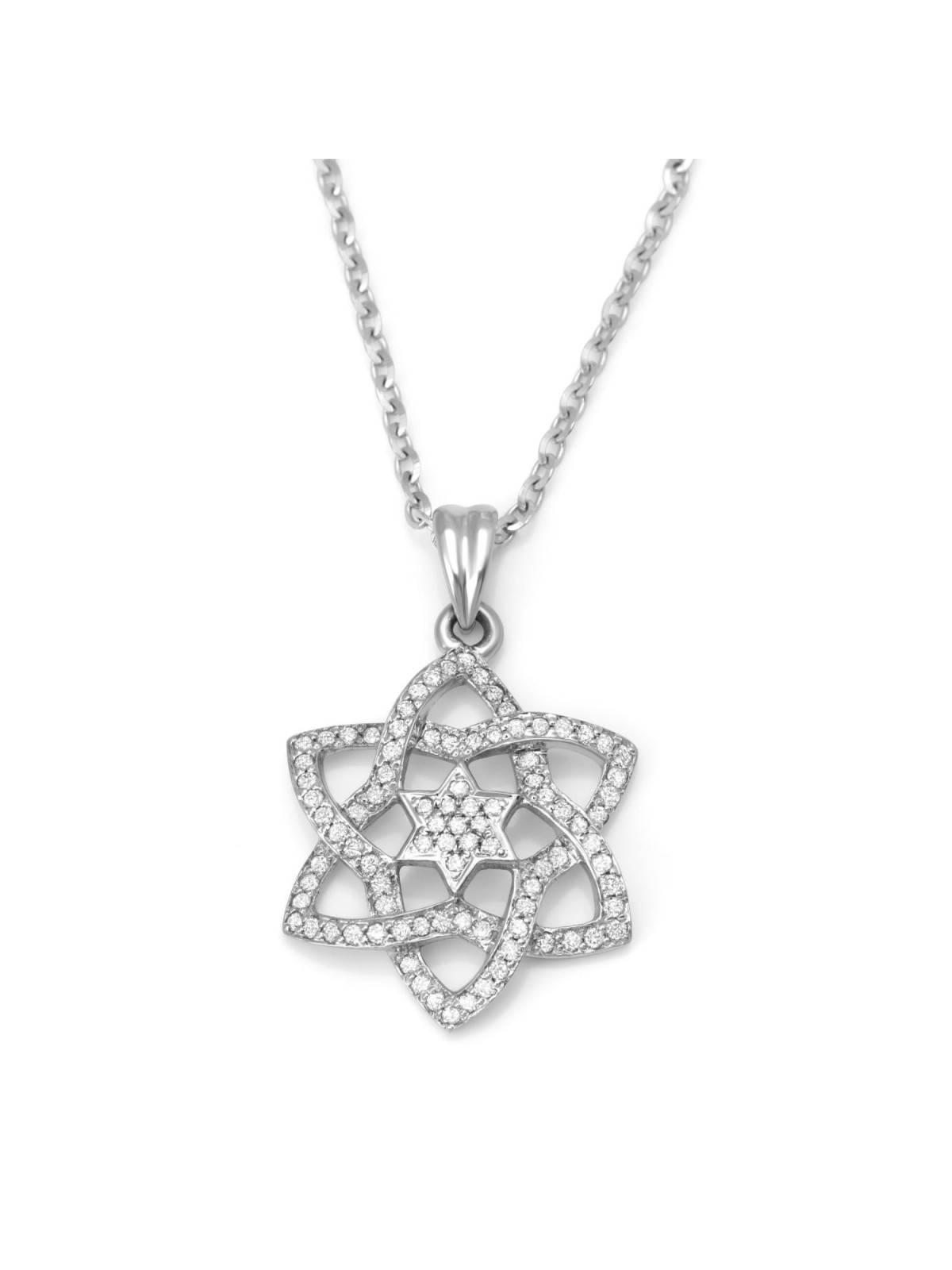 14K Gold Women's Stylized Star of David Pendant with Diamonds and Cent