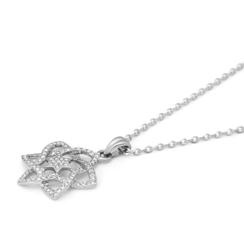 Pendentif étoile de David stylisée pour femme en or 14 carats avec diamants et centimes