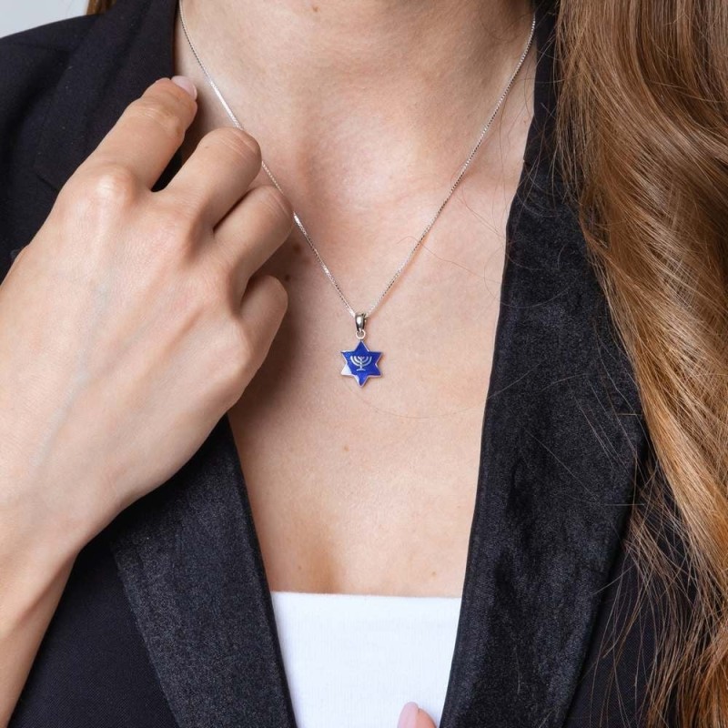 Marina Jewelry Pendentif étoile de David en argent sterling et émail bleu W