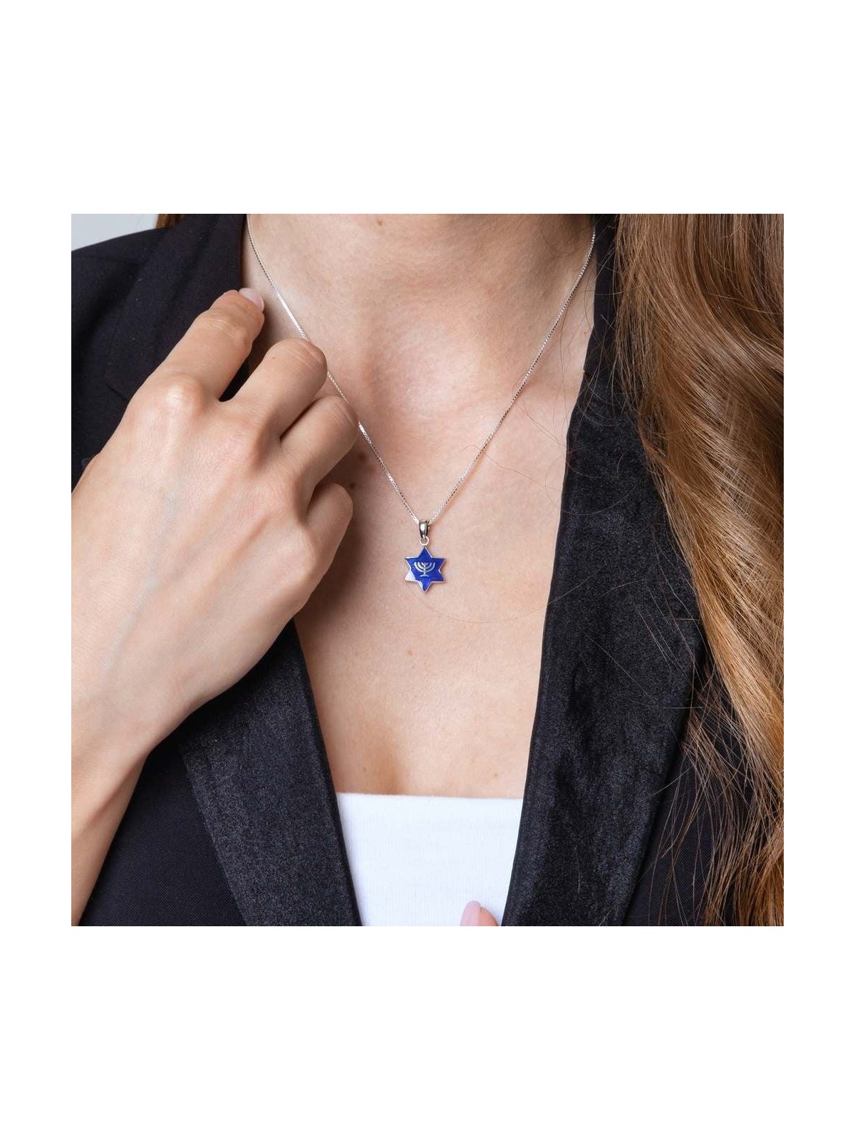 Marina Jewelry Pendentif étoile de David en argent sterling et émail bleu W