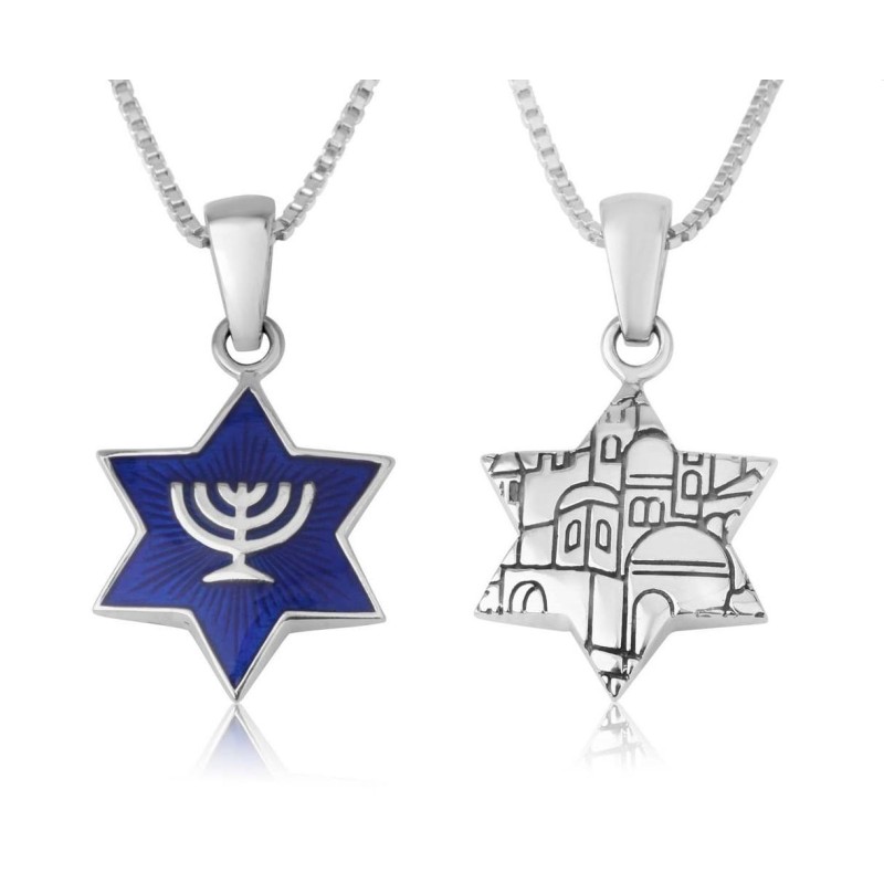 Marina Jewelry Pendentif étoile de David en argent sterling et émail bleu W