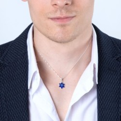 Marina Jewelry Sterling Silver and Blue Enamel Star of David Pendant W