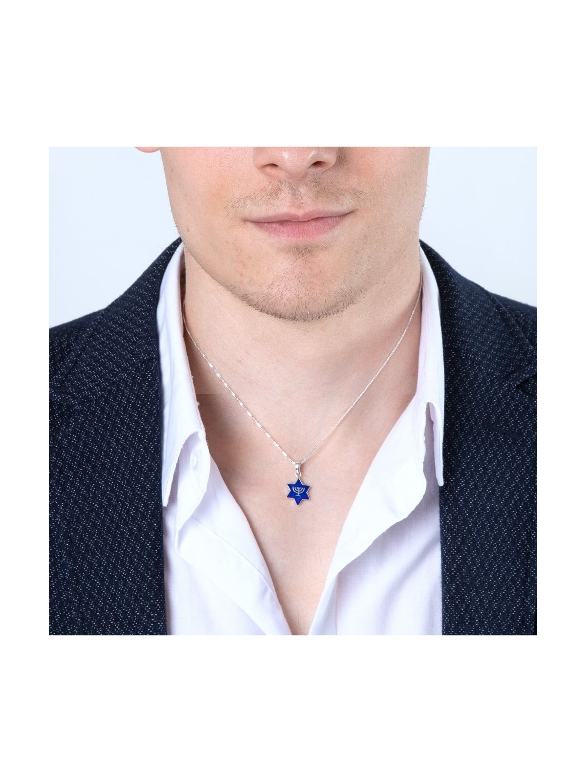 Marina Jewelry Sterling Silver and Blue Enamel Star of David Pendant W