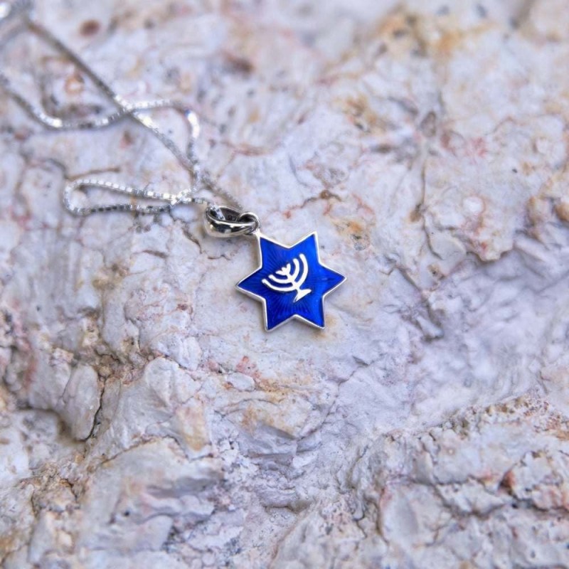 Marina Jewelry Pendentif étoile de David en argent sterling et émail bleu W