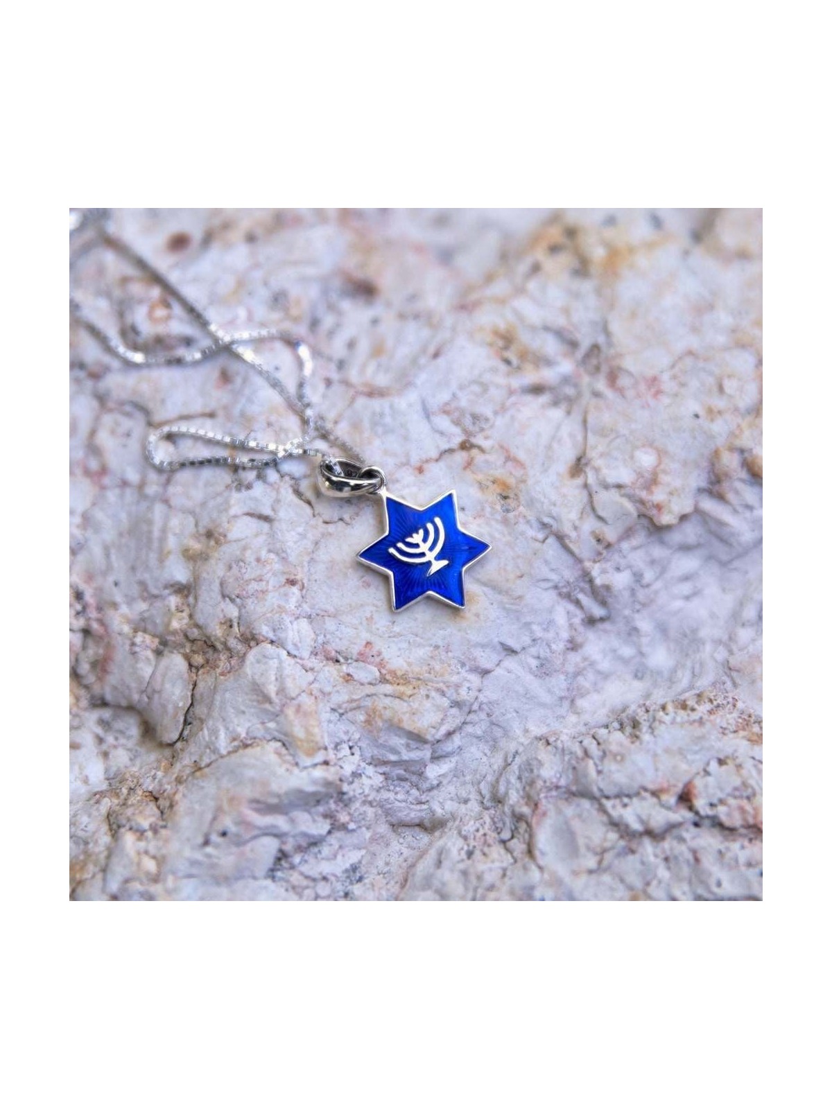 Marina Jewelry Sterling Silver and Blue Enamel Star of David Pendant W