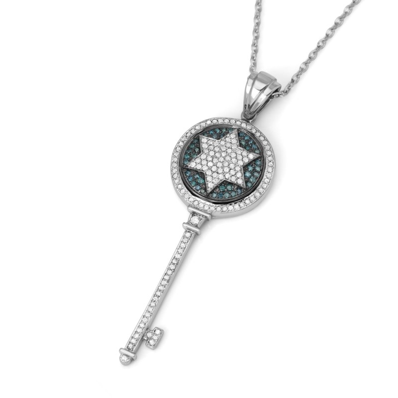 Pendentif clé étoile de David en or 14 carats avec diamants