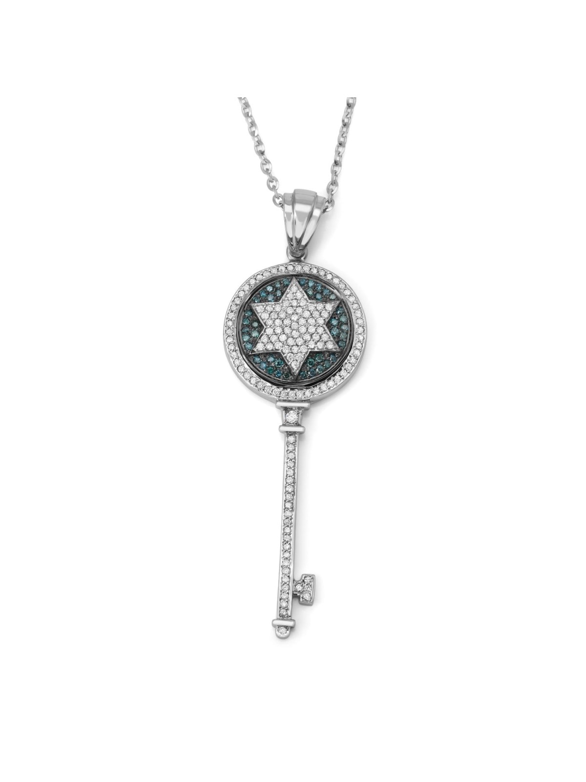 14K Gold Star of David Key Pendant with Diamonds
