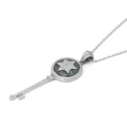 14K Gold Star of David Key Pendant with Diamonds