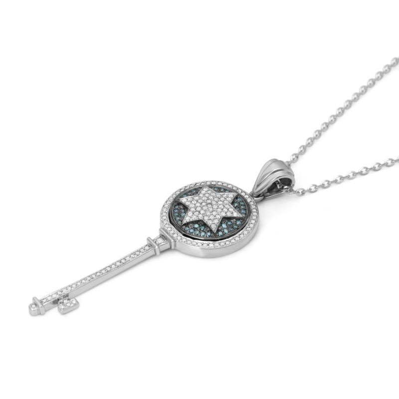 Pendentif clé étoile de David en or 14 carats avec diamants