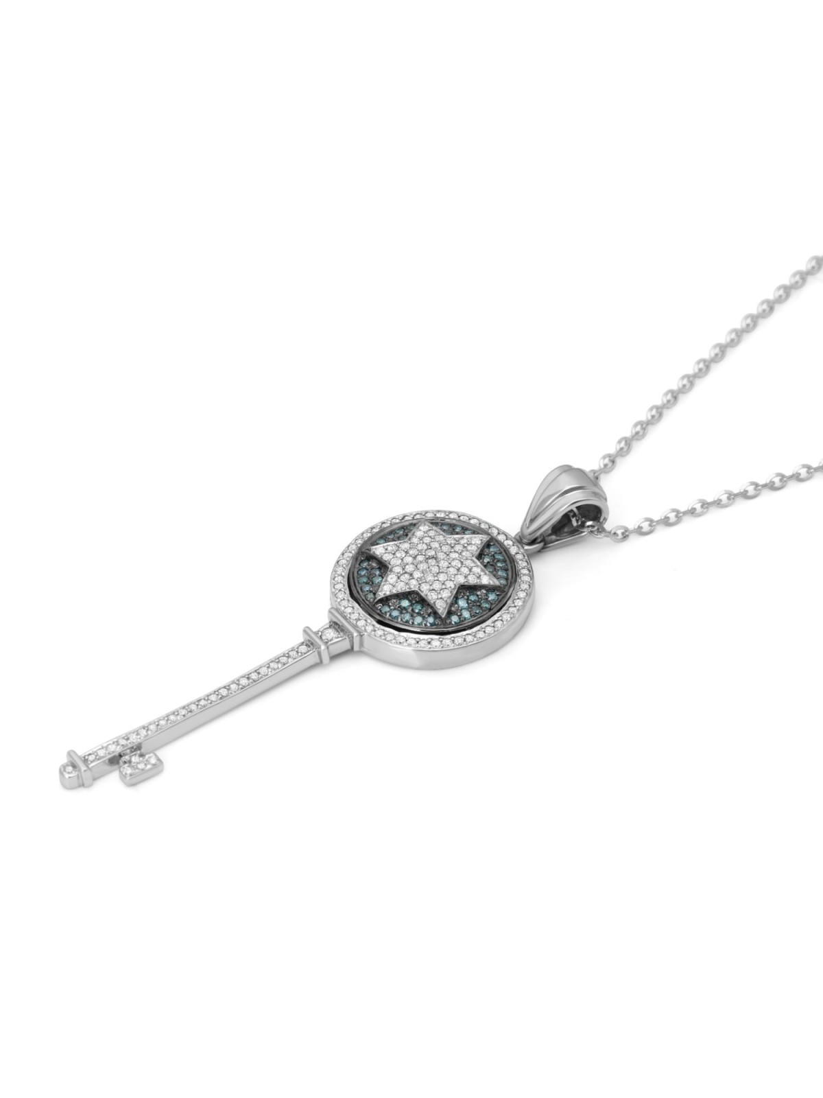 14K Gold Star of David Key Pendant with Diamonds