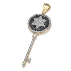 14K Gold Star of David Key Pendant with Diamonds