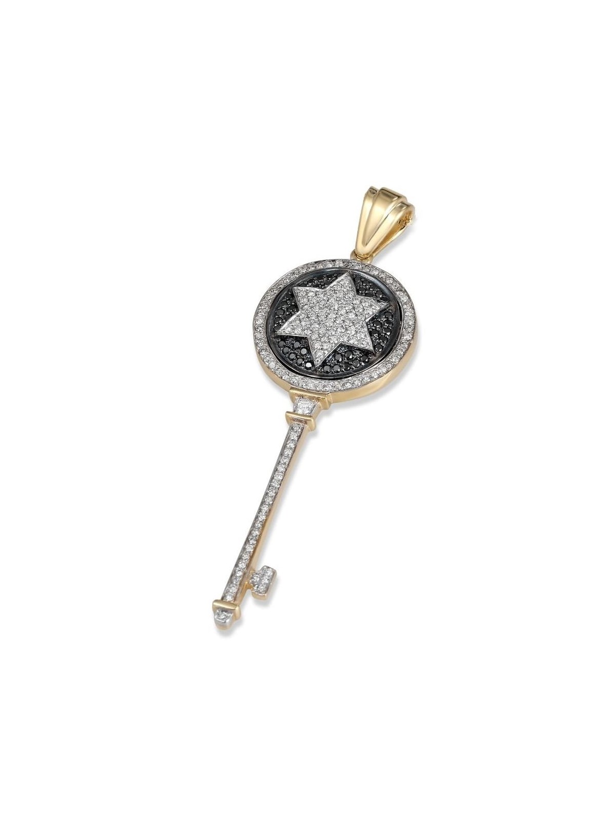 14K Gold Star of David Key Pendant with Diamonds