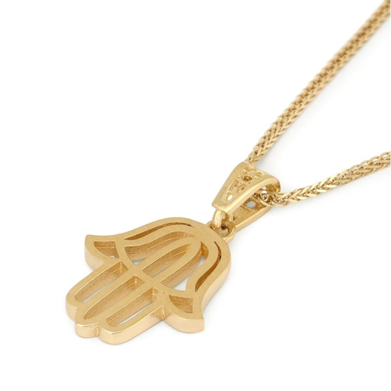 Collier élégant avec pendentif Hamsa en or 14 carats