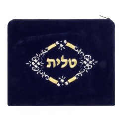 Dark Blue Velvet Tallit Tefillin Bags white... | Talit & Tefillin Bags