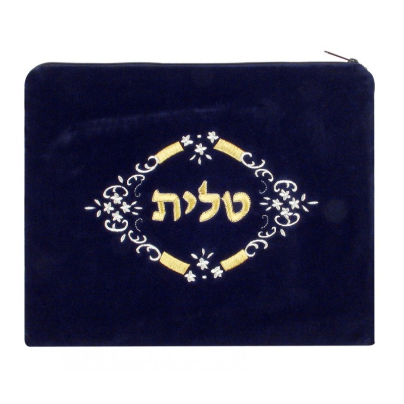 Dark Blue Velvet Tallit Tefillin Bags white... | Talit & Tefillin Bags