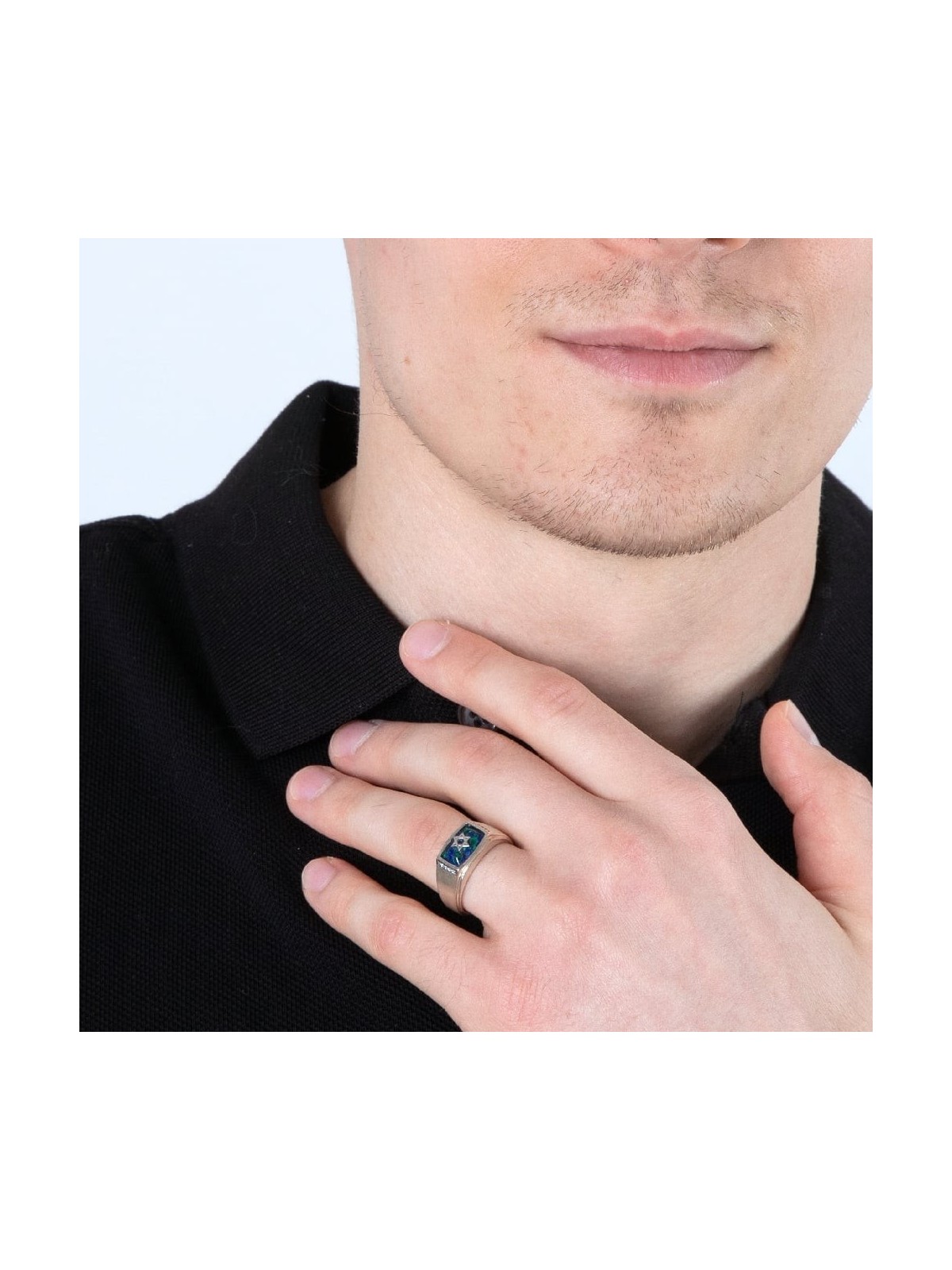 925 Sterling Silver and Eilat Stone Ring With Star of David And Priest