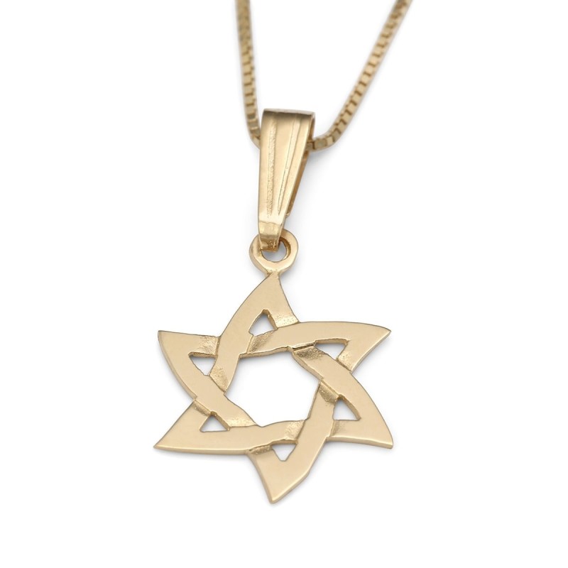 Collier exclusif à pendentif étoile de David ondulé en or 14 carats