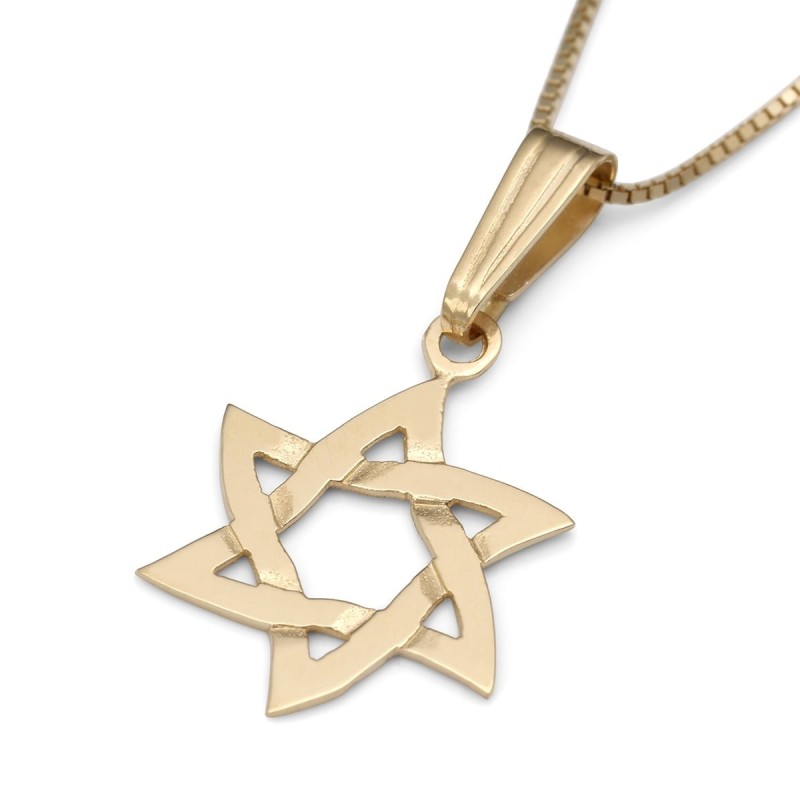 Collier exclusif à pendentif étoile de David ondulé en or 14 carats