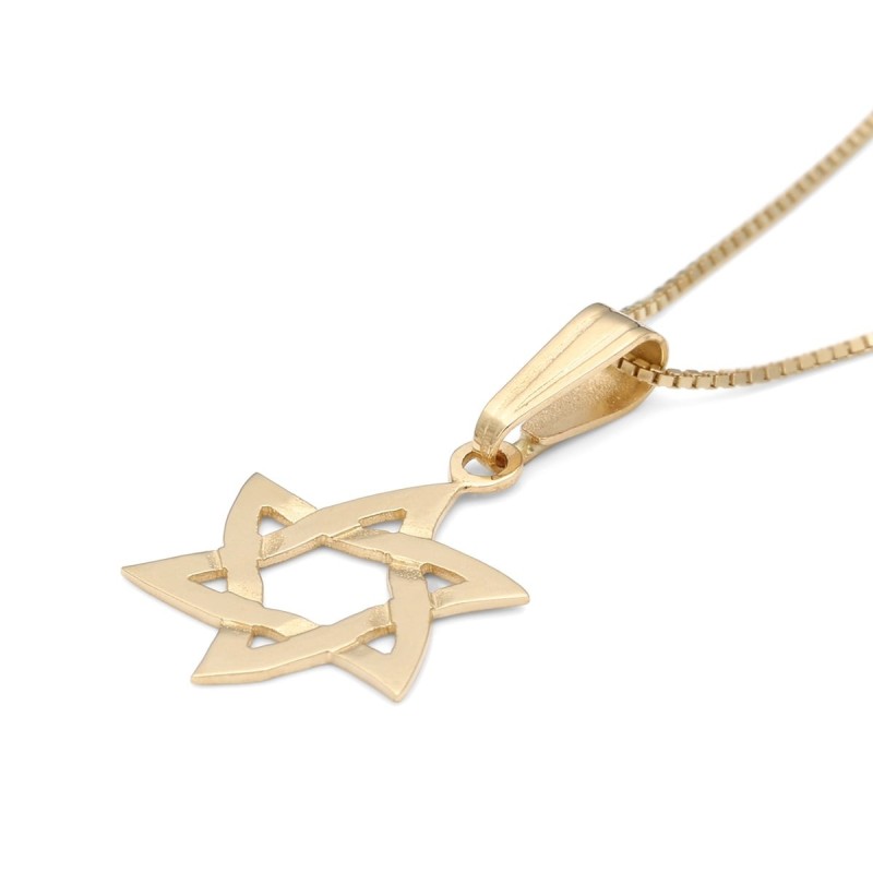 Collier exclusif à pendentif étoile de David ondulé en or 14 carats