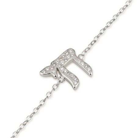 925 Sterling Silver Chai Bracelet with White Zircon Stones