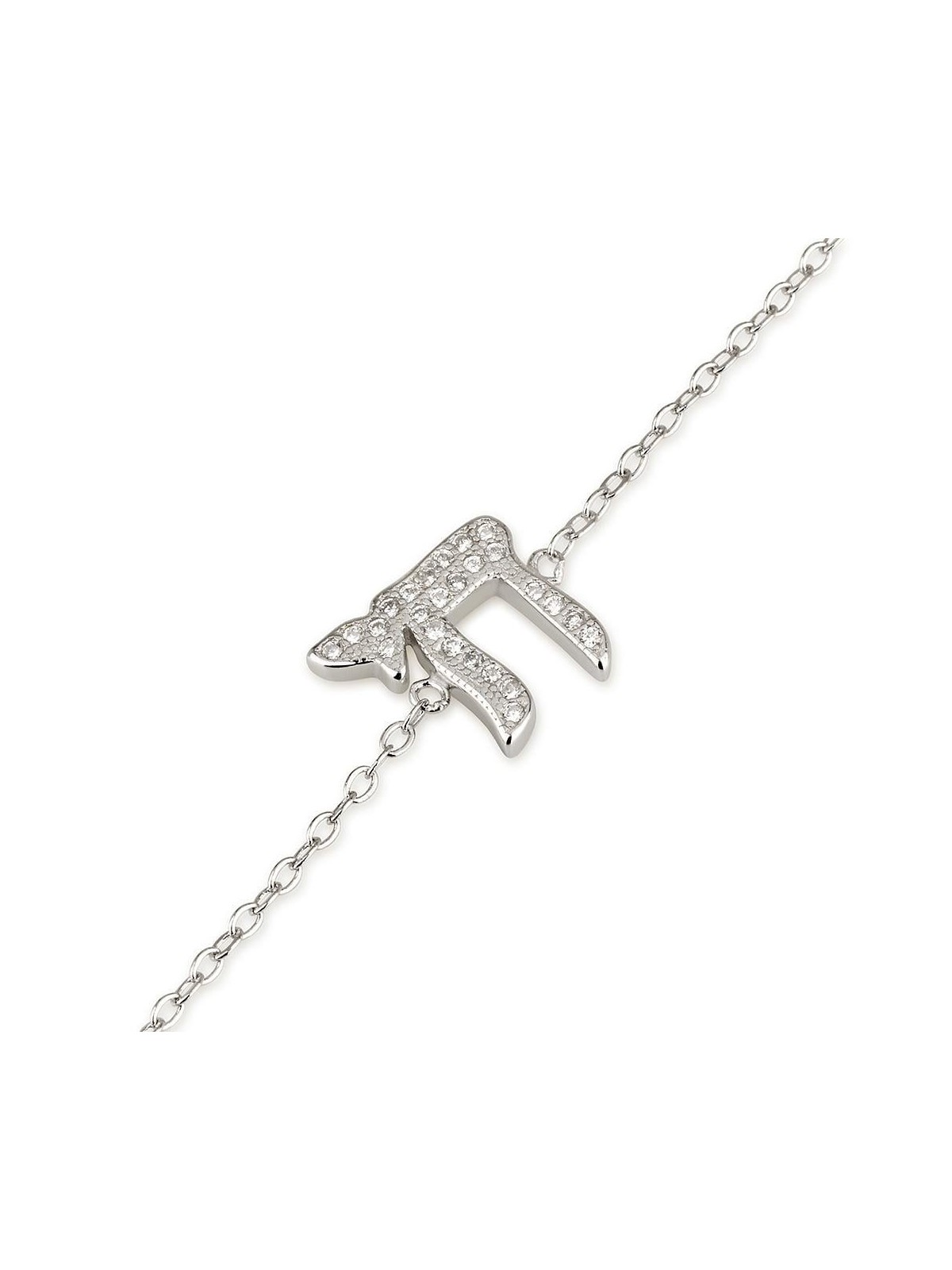 Bracelet Chai en Argent Sterling 925 avec Pierres de Zircon Blanc