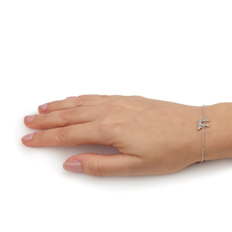 925 Sterling Silver Chai Bracelet with White Zircon Stones