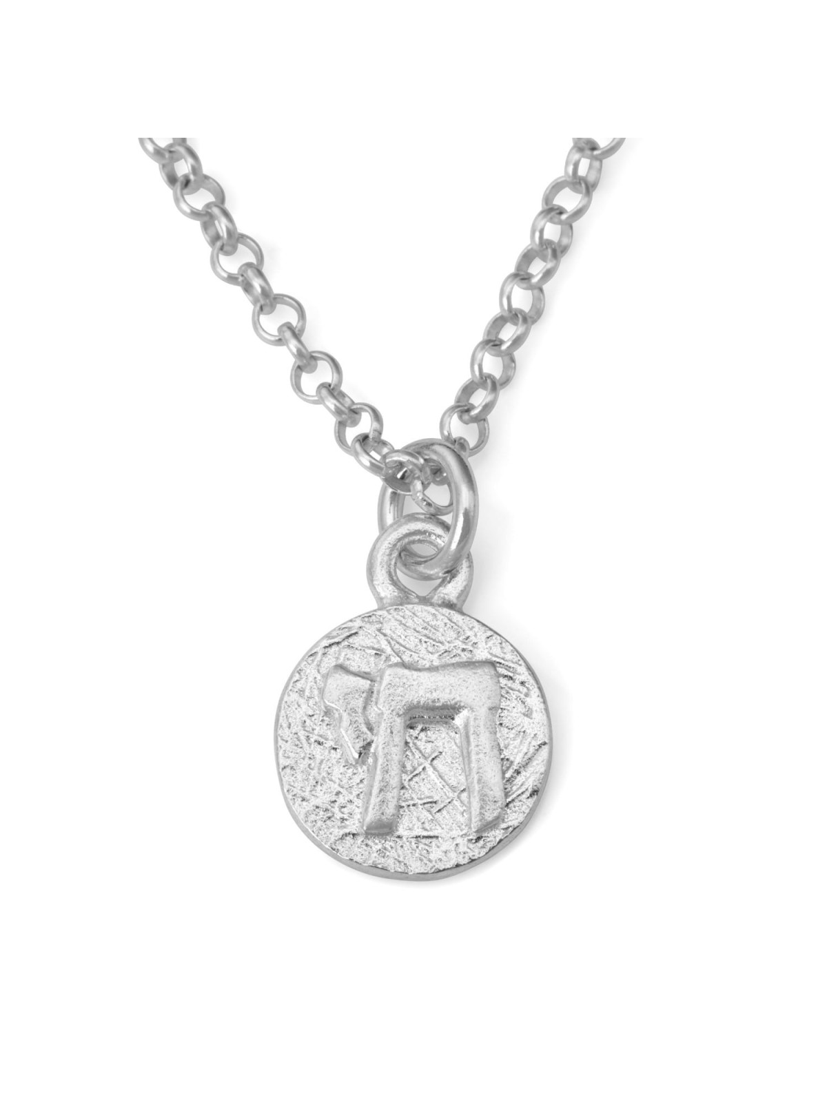 Chai : Collier pendentif en argent sterling sculpté massif
