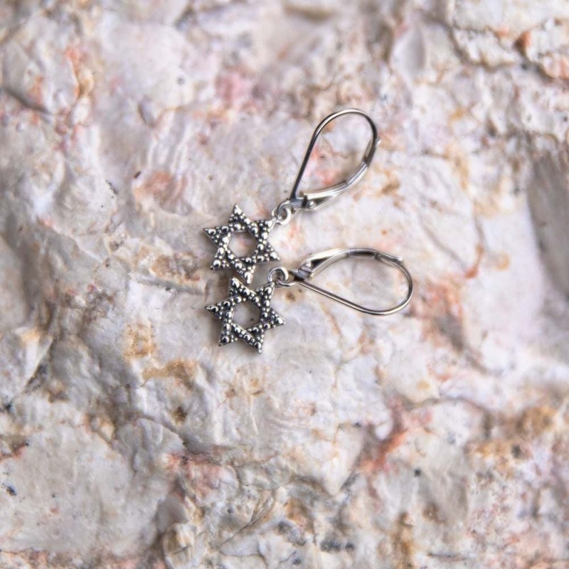 Boucles d'oreilles étoile de David en argent sterling Marina avec motif bulle