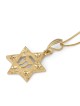 Pendentif étoile de David et Chai texturé en or 14 carats avec étoiles pour femme