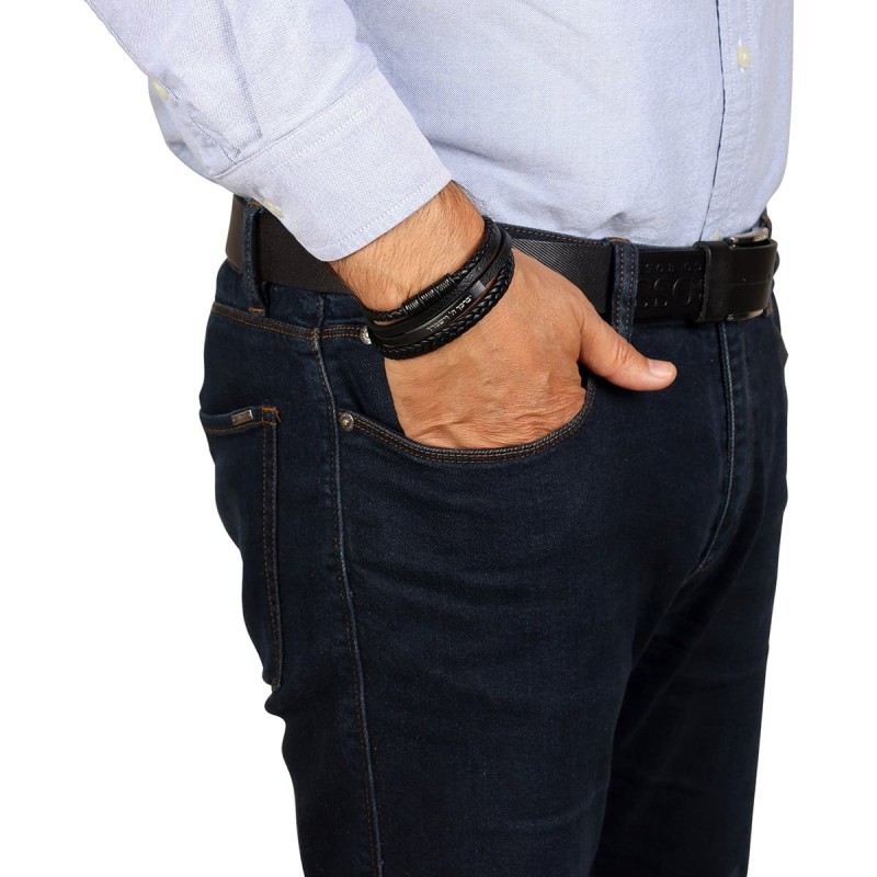 Bracelet en cuir perlé de bénédiction sacerdotale pour hommes avec fermoir magnétique -