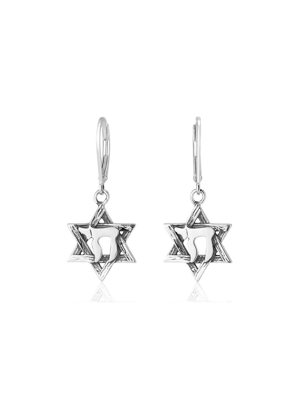 Marina Sterling Silver Star of David and Chai Earrings