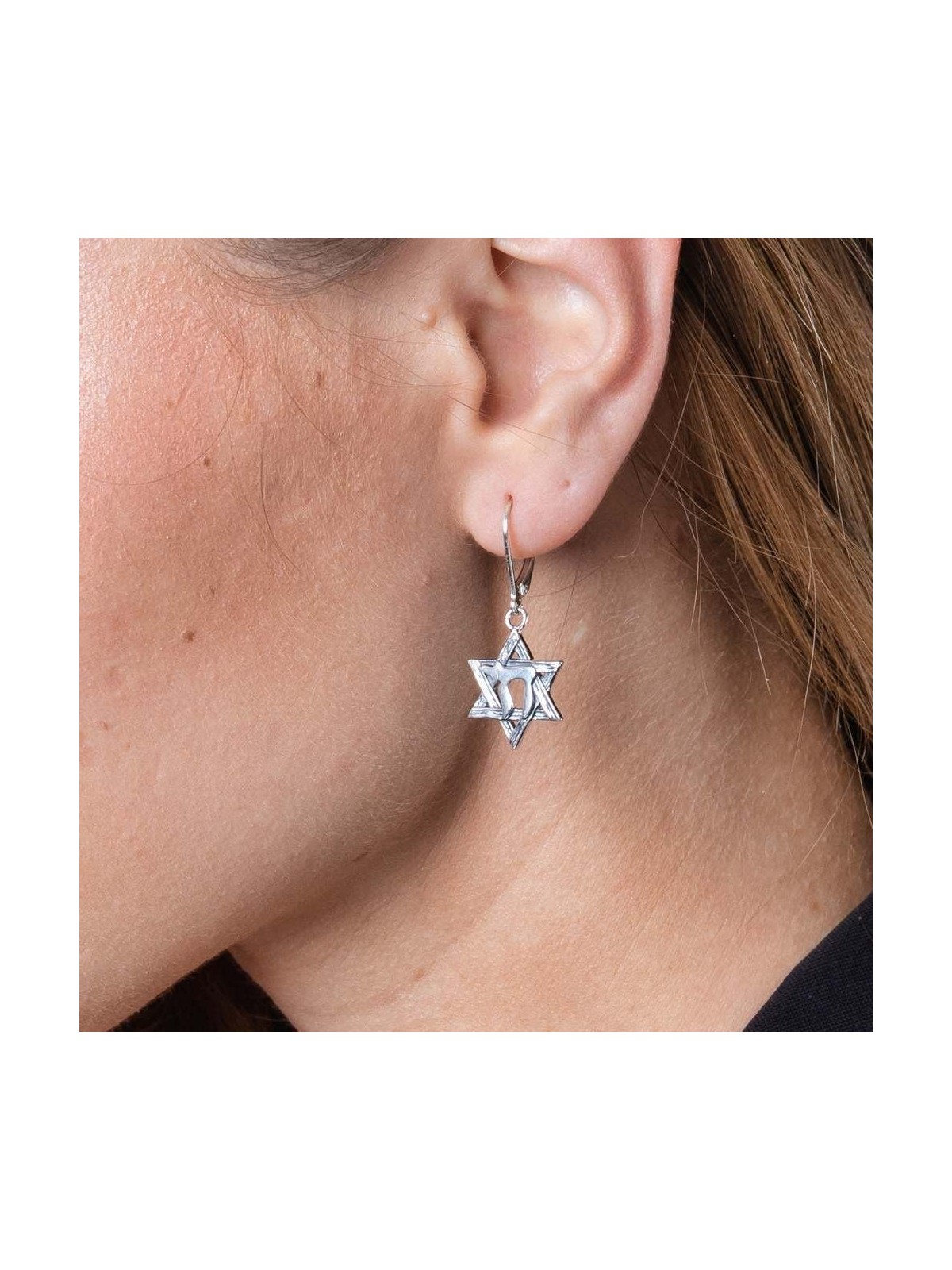 Marina Sterling Silver Star of David and Chai Earrings