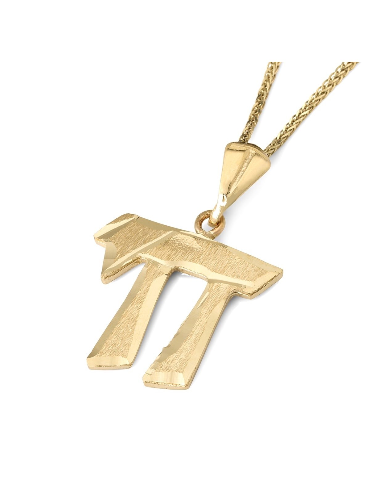 14K Gold Textured Chai Unisex Pendant