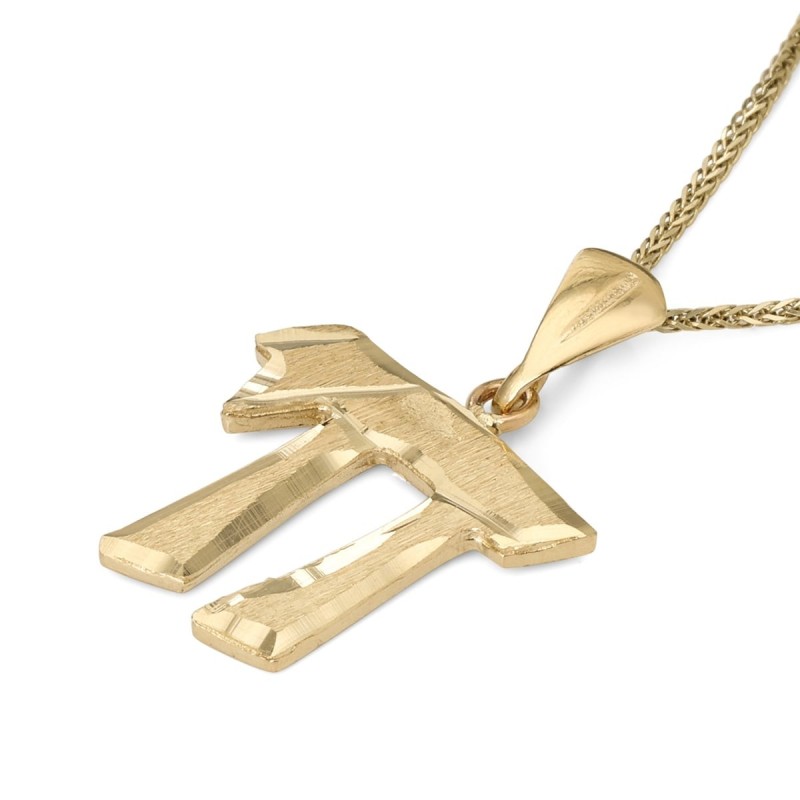 Pendentif unisexe Chai texturé en or 14 carats