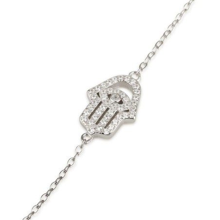 925 Sterling Silver Hamsa & Evil Eye Bracelet with White Zircon Stones