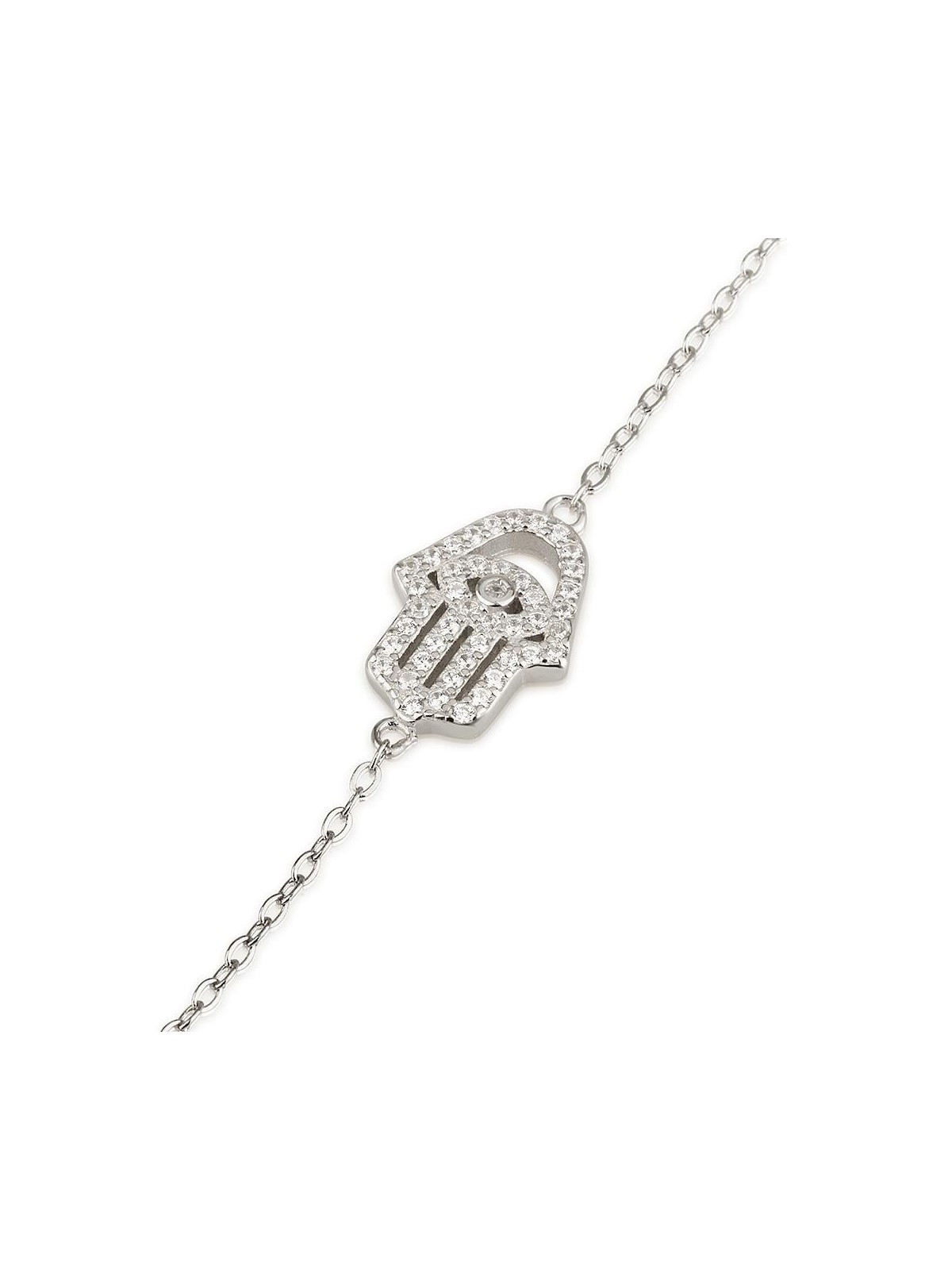 Bracelet Hamsa et mauvais œil en argent sterling 925 avec pierres de zircon blanc