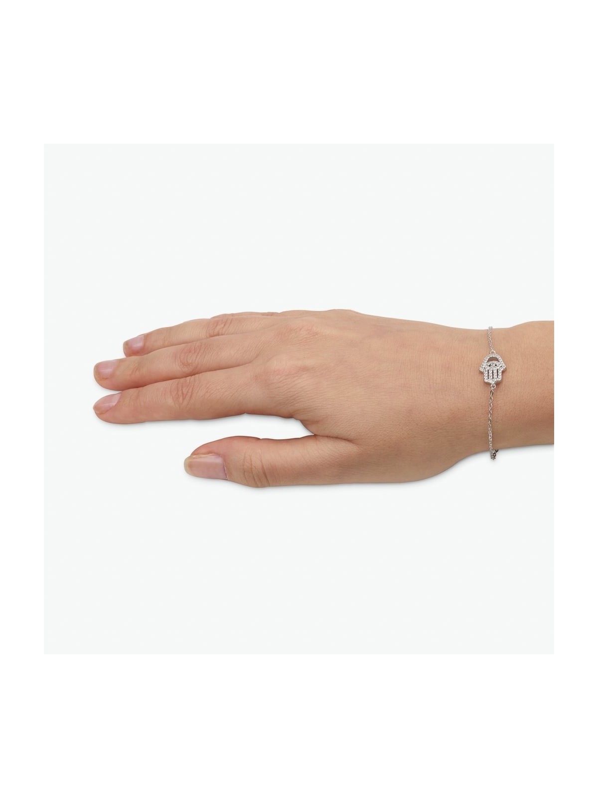 925 Sterling Silver Hamsa & Evil Eye Bracelet with White Zircon Stones