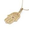 14K Yellow Gold Hamsa Pendant Necklace With Ruby Stones