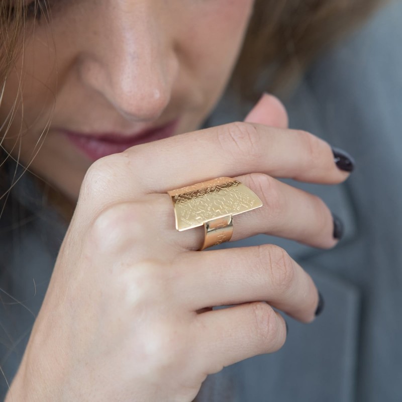 Bague ouverte réglable plaquée or 18 carats - Shema Yisrael (Deutéronome 6:4)
