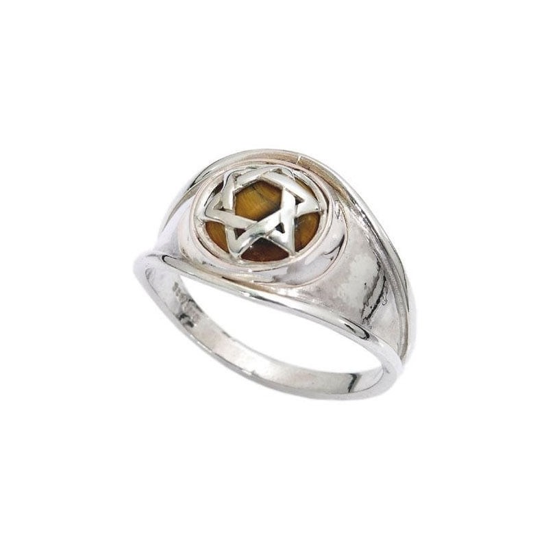 Sterling Silver Star of David Ring with Tiger's Eye Stone