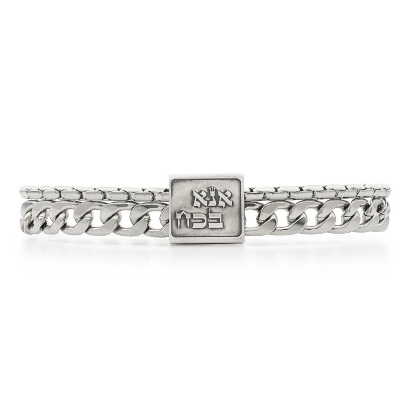 Men's Stainless Steel Double Chain Bracelet with Silver Plated Blessin