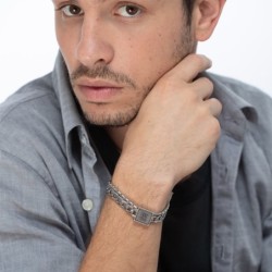 Men's Stainless Steel Double Chain Bracelet with Silver Plated Blessin