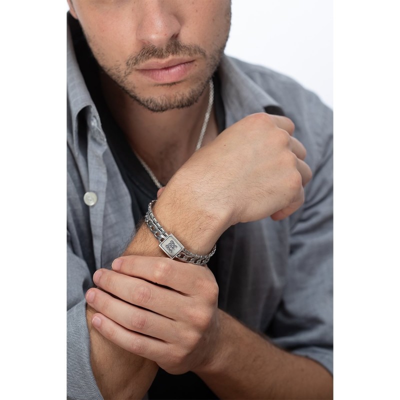 Bracelet double chaîne en acier inoxydable pour hommes avec bénédiction plaquée argent