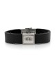 Bracelet pour homme en cuir noir avec pendentif plaqué argent et acier inoxydable
