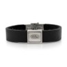 Men's Black Leather Bracelet with Silver-Plated Pendant and Stainless
