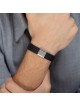 Men's Black Leather Bracelet with Silver-Plated Pendant and Stainless