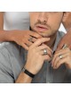 Bracelet pour homme en cuir noir avec pendentif plaqué argent et acier inoxydable