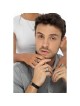 Bracelet pour homme en cuir noir avec pendentif plaqué argent et acier inoxydable