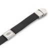 Men's Black Leather Bracelet with Silver-Plated Pendant and Stainless